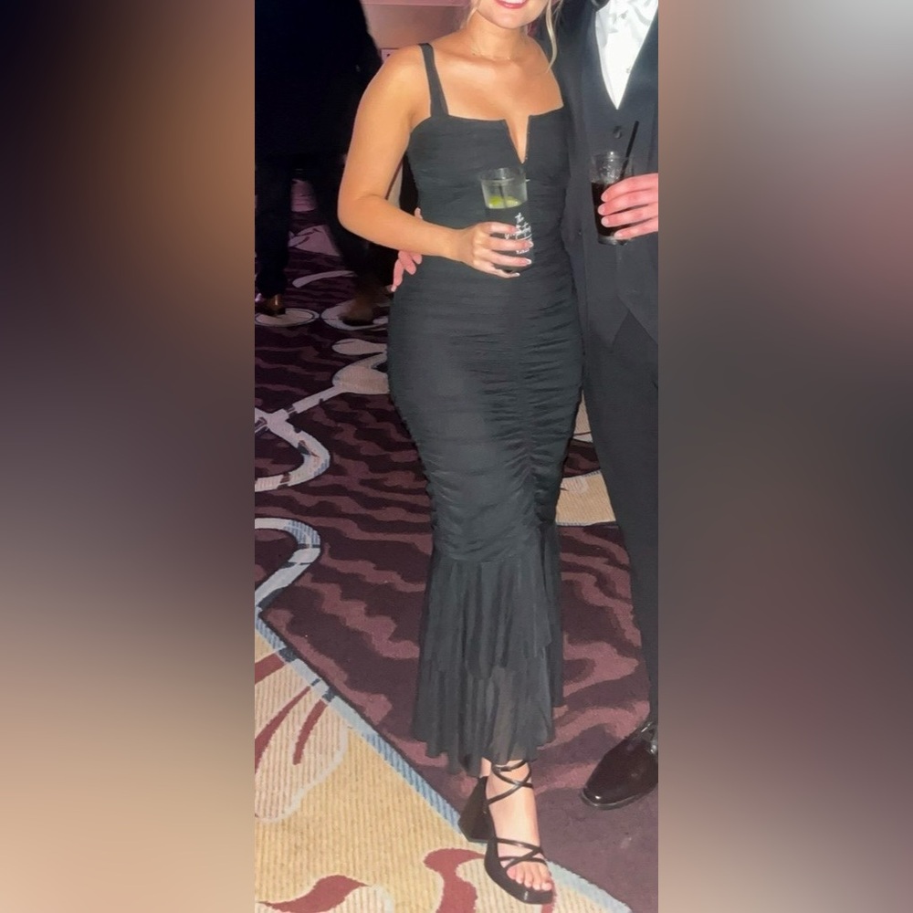 Black Ruched Midi Dress